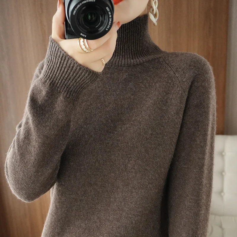 Pull col roulé doux à manches longues pour femme