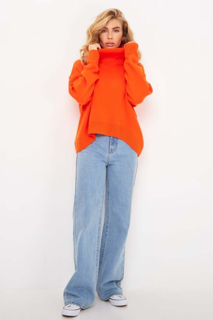 Pull col roulé oversize femme