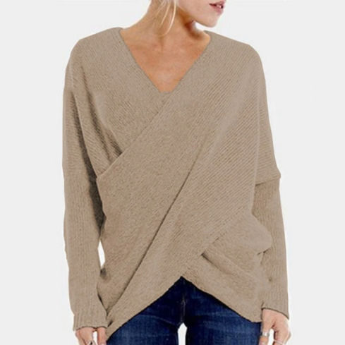 Pull croisé à col en V pour femme