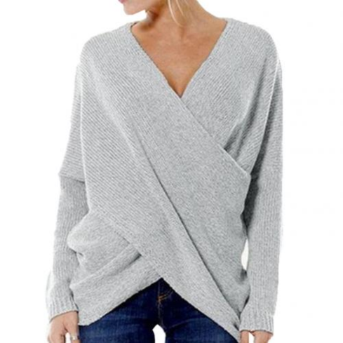 Pull croisé à col en V pour femme