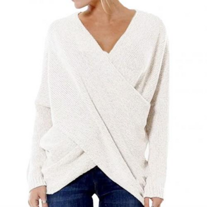 Pull croisé à col en V pour femme