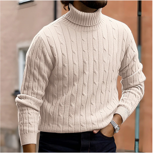 Pull d’hiver à col roulé en maille torsadée pour homme