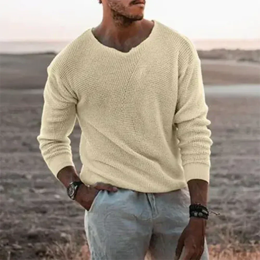 Pull décontracté à col en V à manches longues pour homme