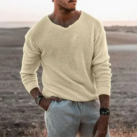 Pull décontracté à col en V à manches longues pour homme