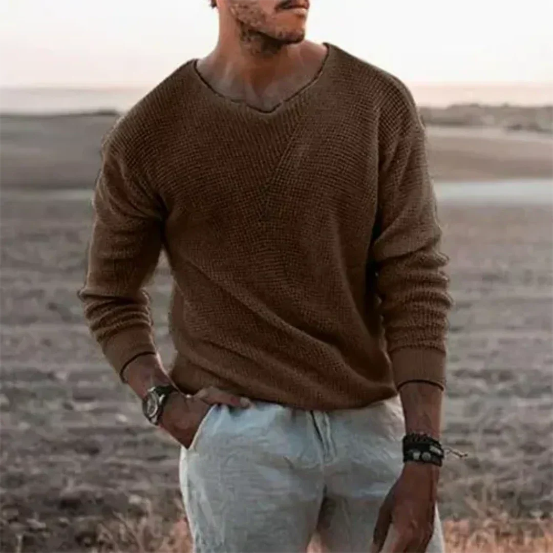 Pull décontracté à col en V à manches longues pour homme