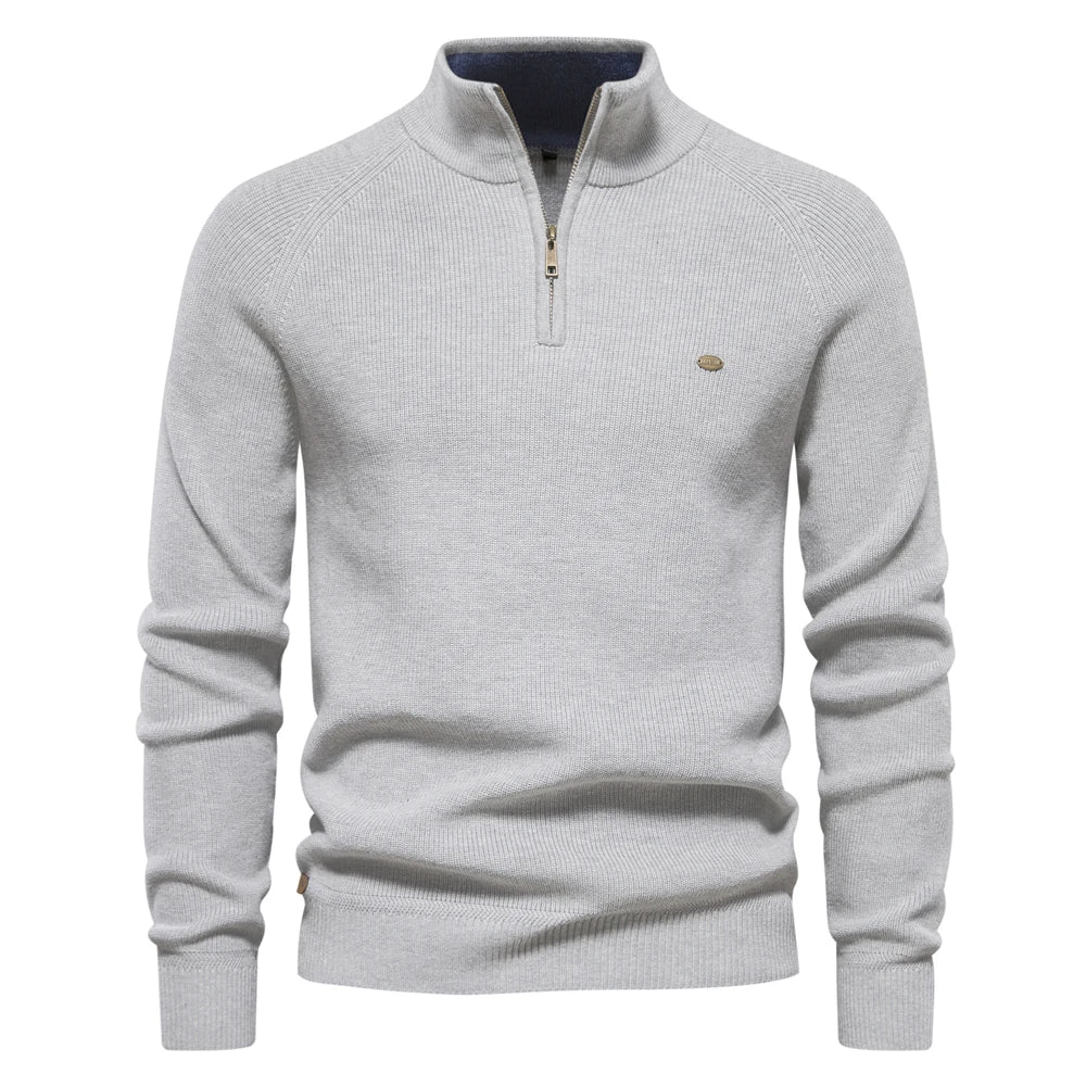 Pull décontracté pour homme à col montant zippé