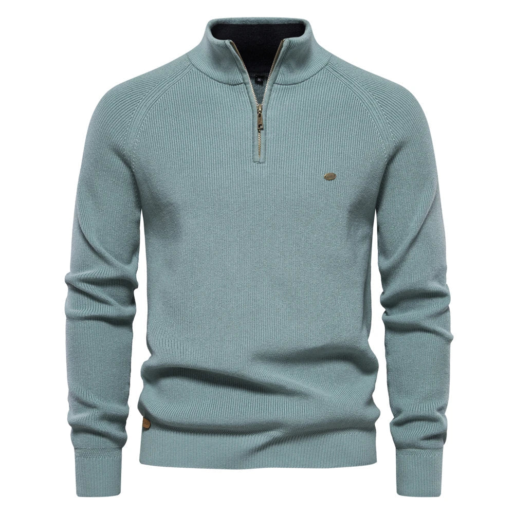 Pull décontracté pour homme à col montant zippé