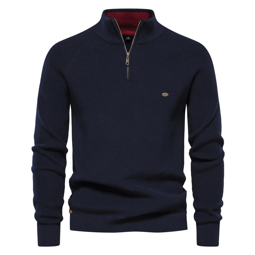 Pull décontracté pour homme à col montant zippé