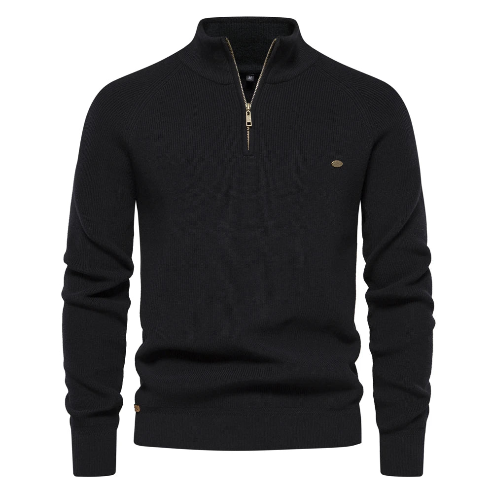 Pull décontracté pour homme à col montant zippé