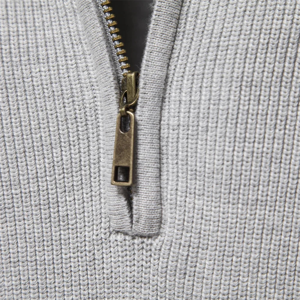 Pull décontracté pour homme à col montant zippé