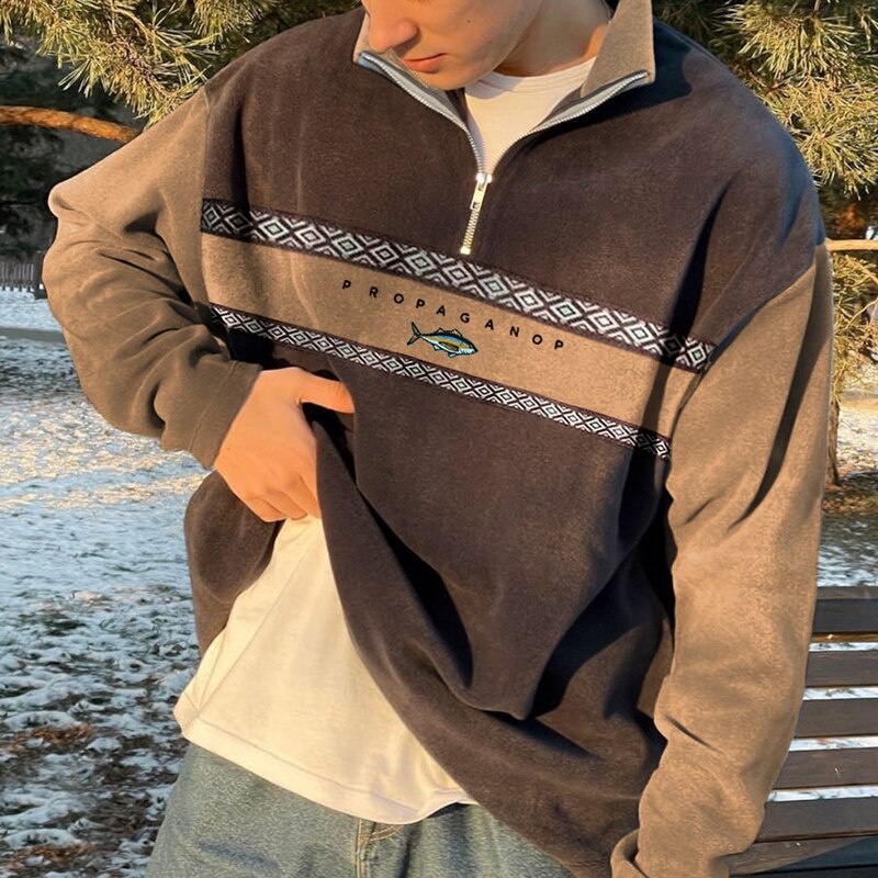 Pull demi-zip à col montant tendance
