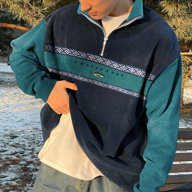 Pull demi-zip à col montant tendance