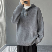 Pull en maille à capuche avec patte de boutonnage pour homme