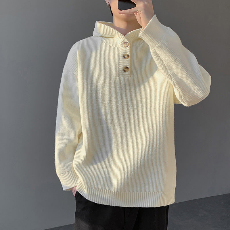 Pull en maille à capuche avec patte de boutonnage pour homme