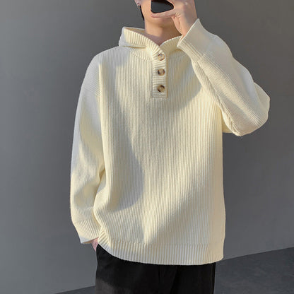 Pull en maille à capuche avec patte de boutonnage pour homme