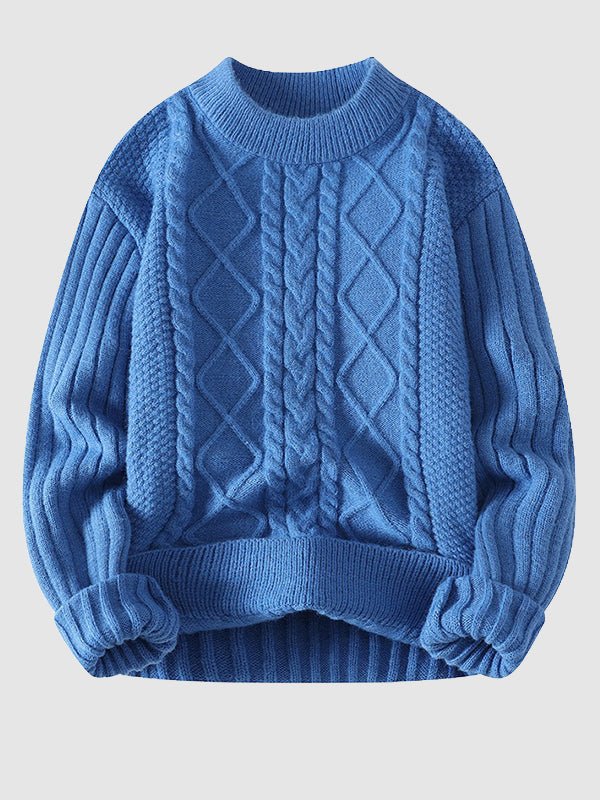 Pull en maille torsadée à col rond pour homme