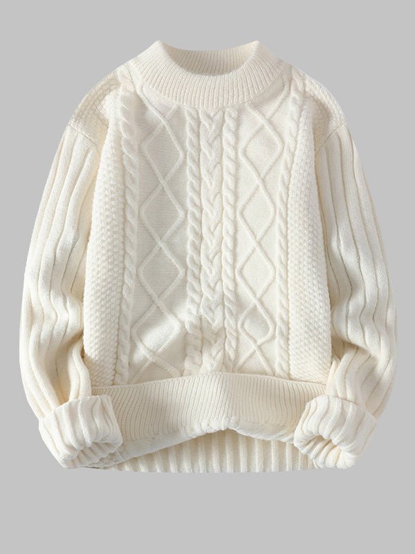 Pull en maille torsadée à col rond pour homme