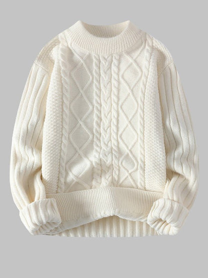 Pull en maille torsadée à col rond pour homme