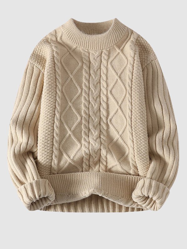 Pull en maille torsadée à col rond pour homme