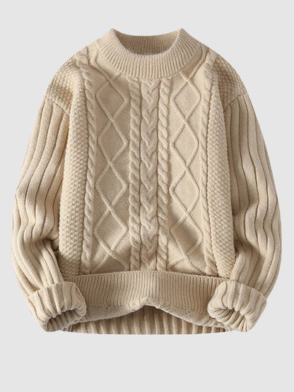 Pull en maille torsadée à col rond pour homme