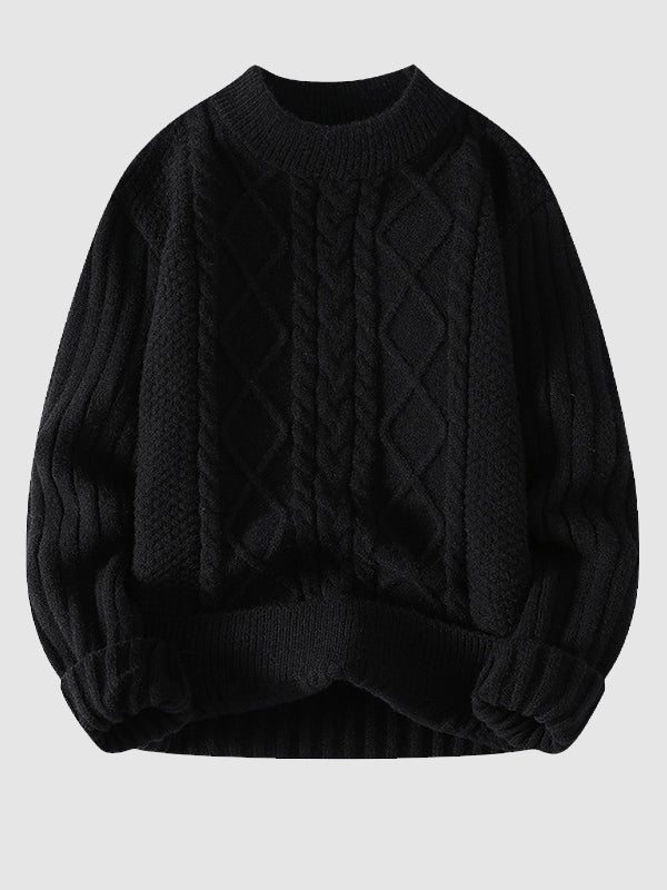Pull en maille torsadée à col rond pour homme