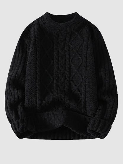 Pull en maille torsadée à col rond pour homme