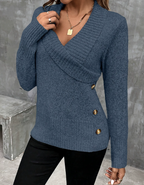 Pull femme à col en V, coupe cintrée
