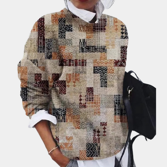 Pull femme à col rond imprimé