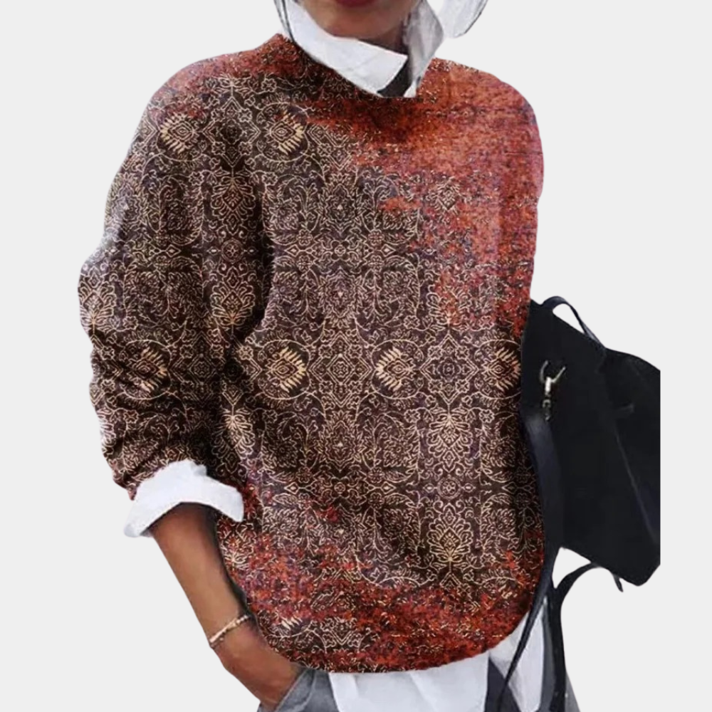 Pull femme à col rond imprimé