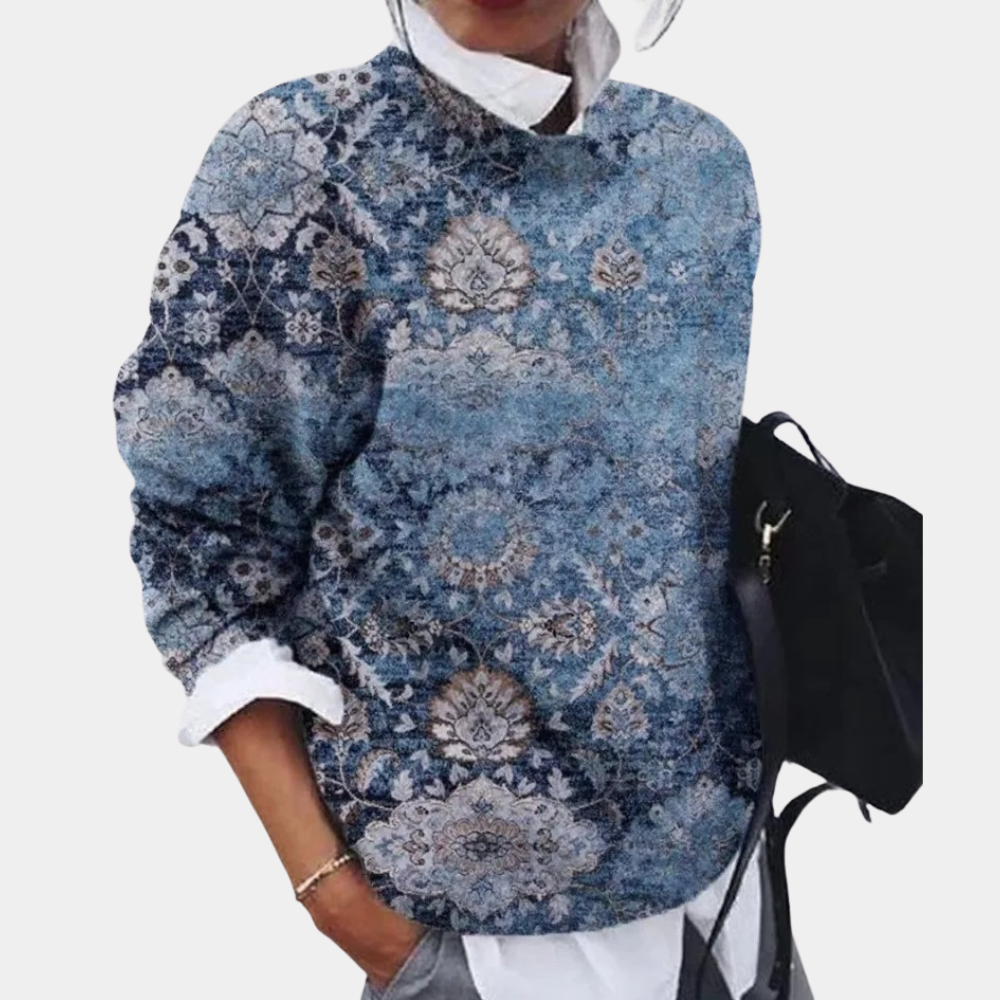 Pull femme à col rond imprimé