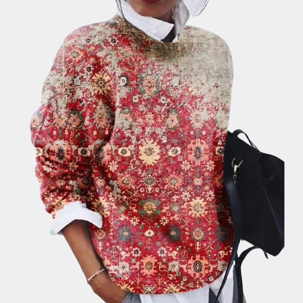 Pull femme à col rond imprimé