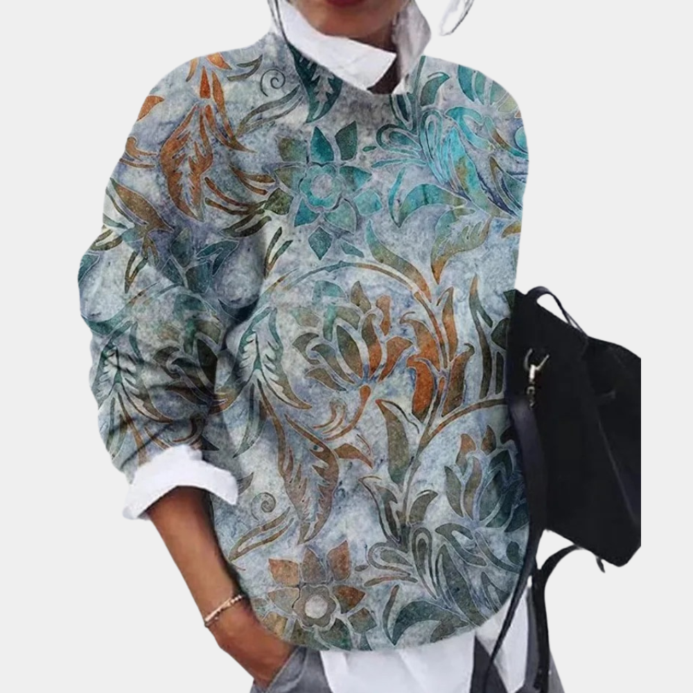 Pull femme à col rond imprimé