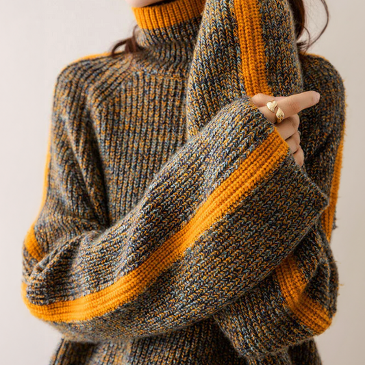 Pull femme à col roulé à manches rayées