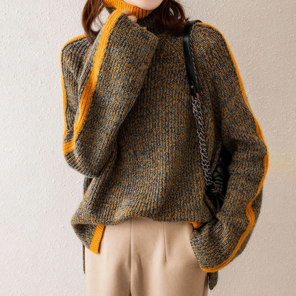 Pull femme à col roulé à manches rayées
