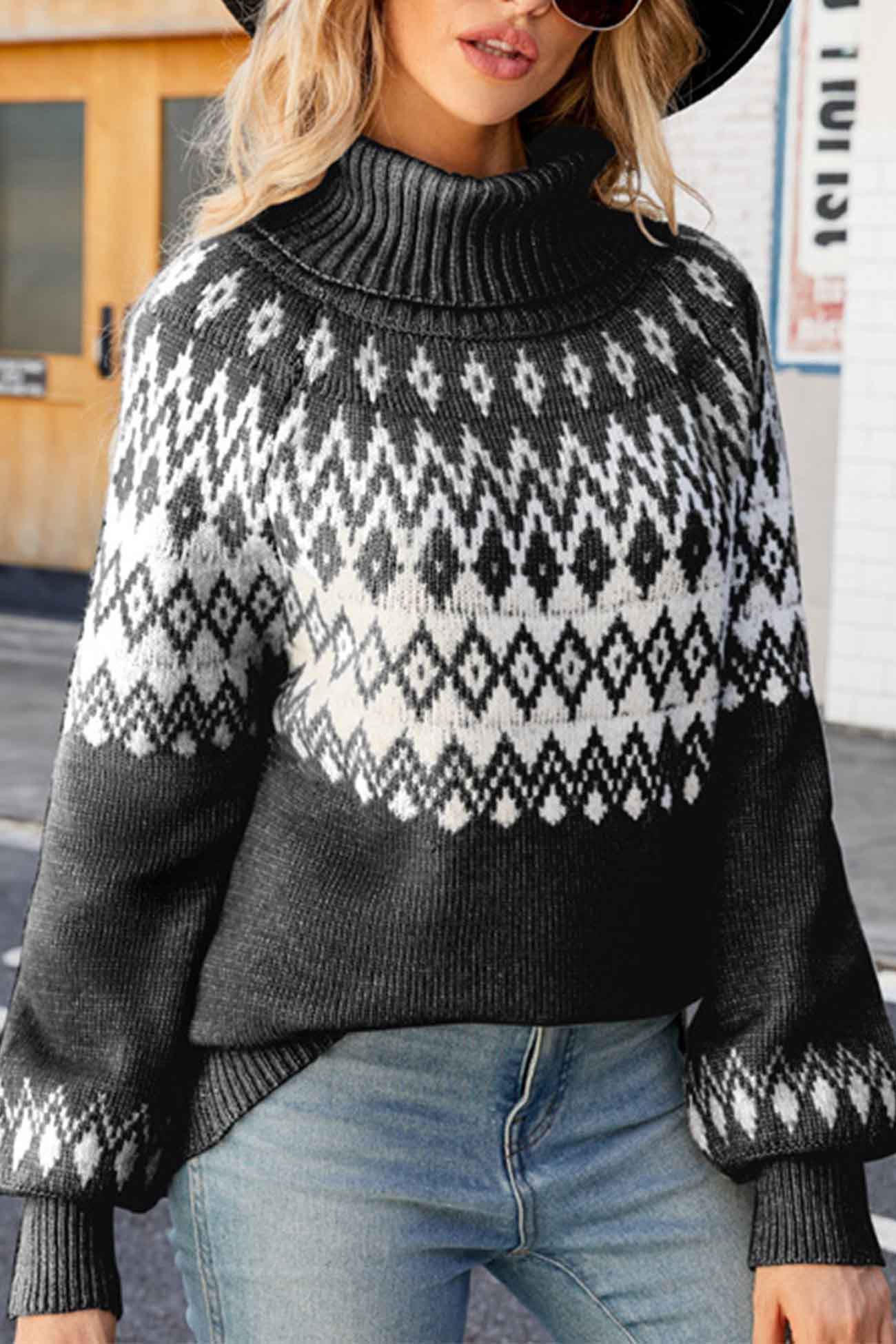 Pull femme à col roulé motif Fair Isle