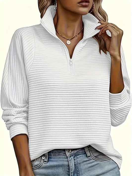 Pull femme à demi-zip, col cheminée