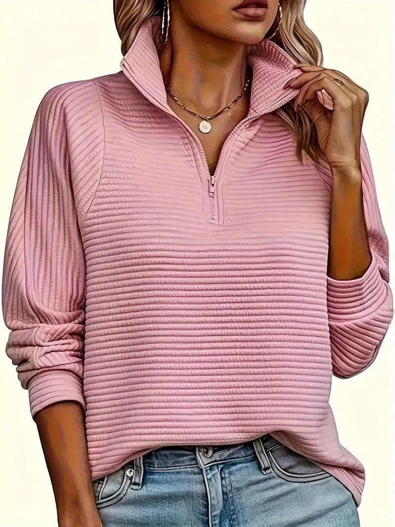 Pull femme à demi-zip, col cheminée