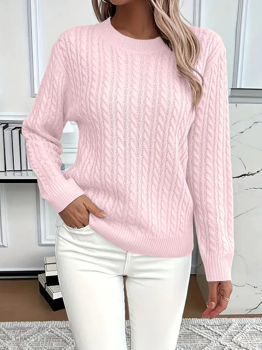 Pull femme à manches longues en maille torsadée