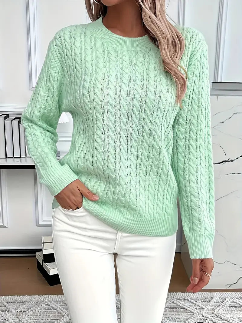 Pull femme à manches longues en maille torsadée