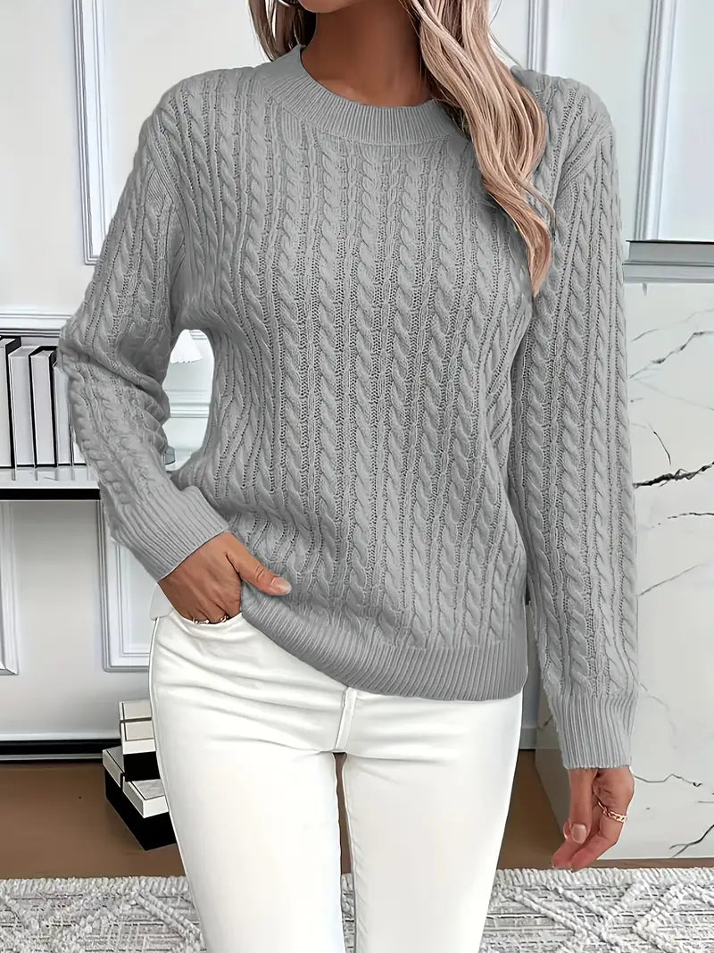 Pull femme à manches longues en maille torsadée