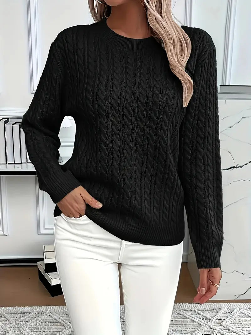 Pull femme à manches longues en maille torsadée