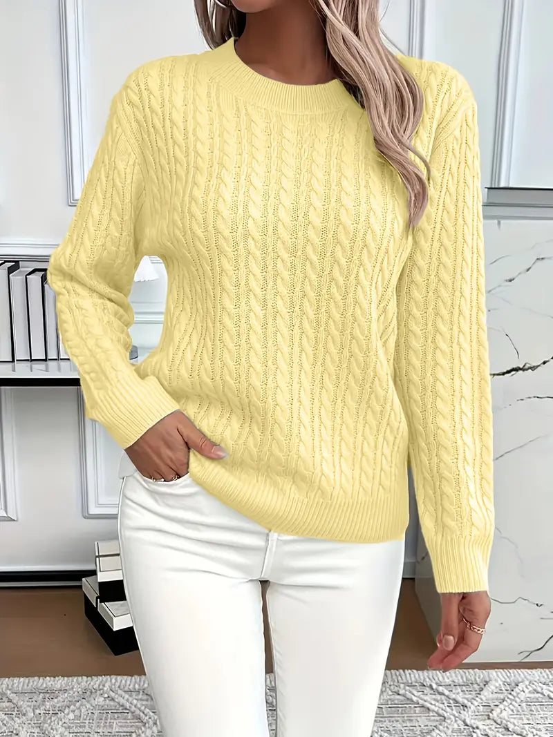 Pull femme à manches longues en maille torsadée
