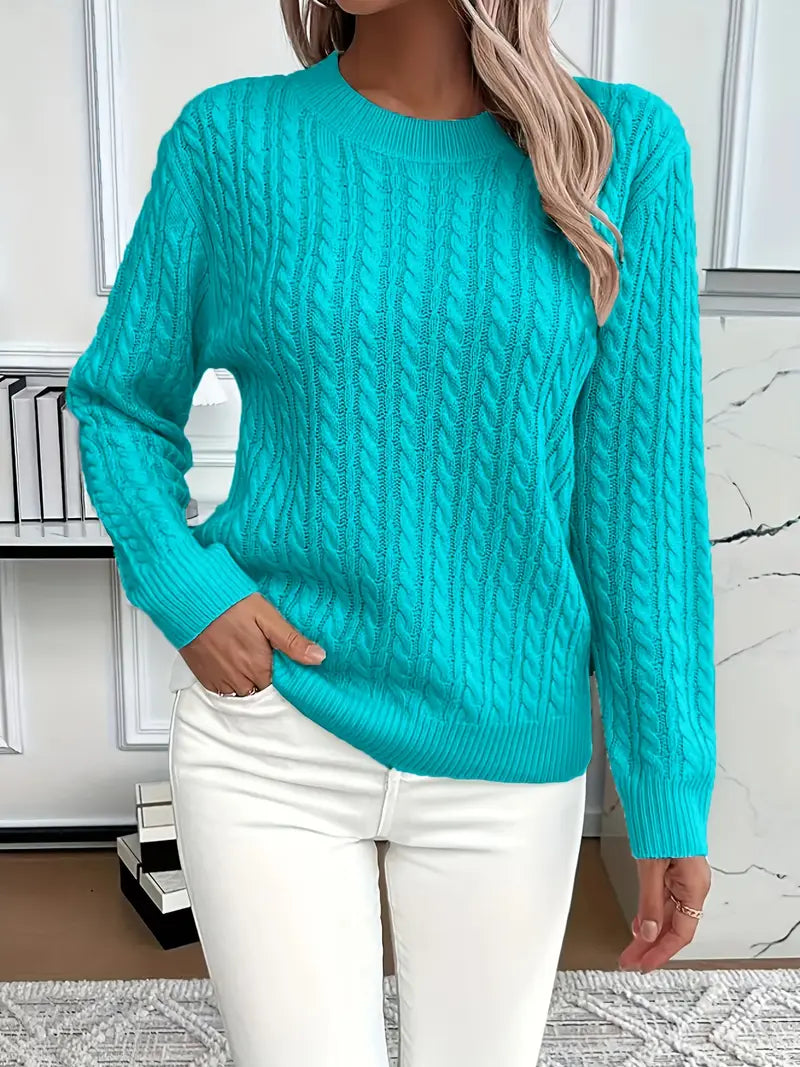 Pull femme à manches longues en maille torsadée