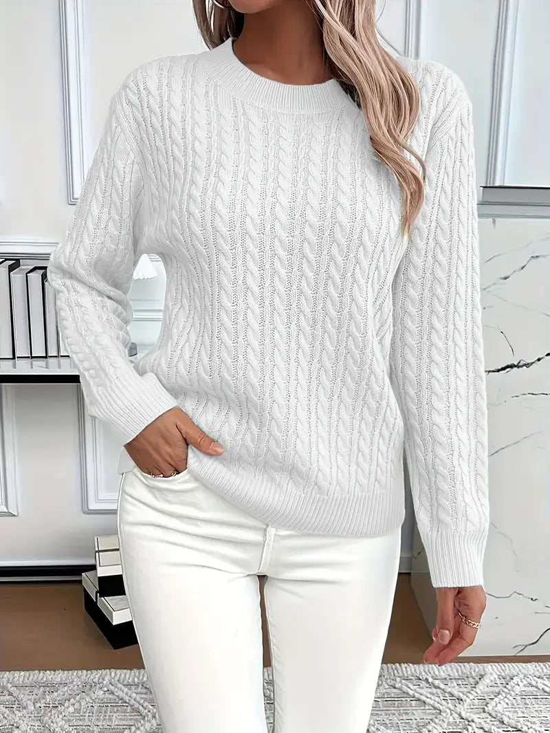 Pull femme à manches longues en maille torsadée