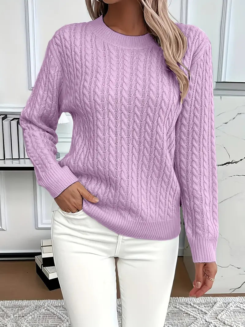 Pull femme à manches longues en maille torsadée