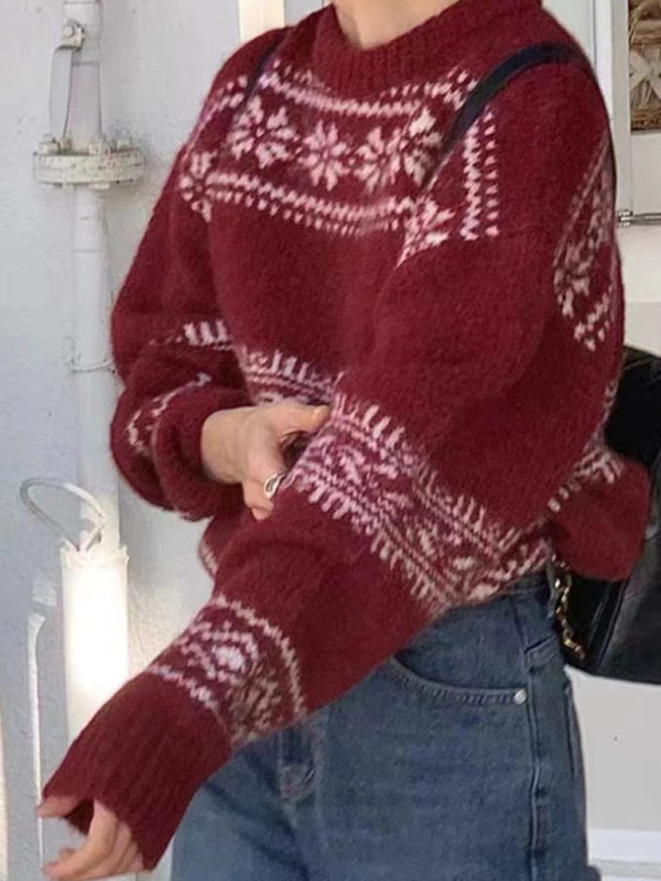 Pull femme à motif Fair Isle, coupe décontractée