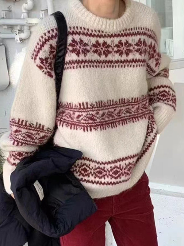 Pull femme à motif Fair Isle, coupe décontractée