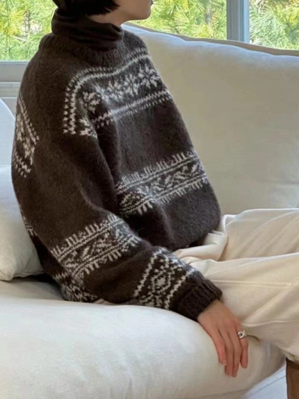 Pull femme à motif Fair Isle, coupe décontractée