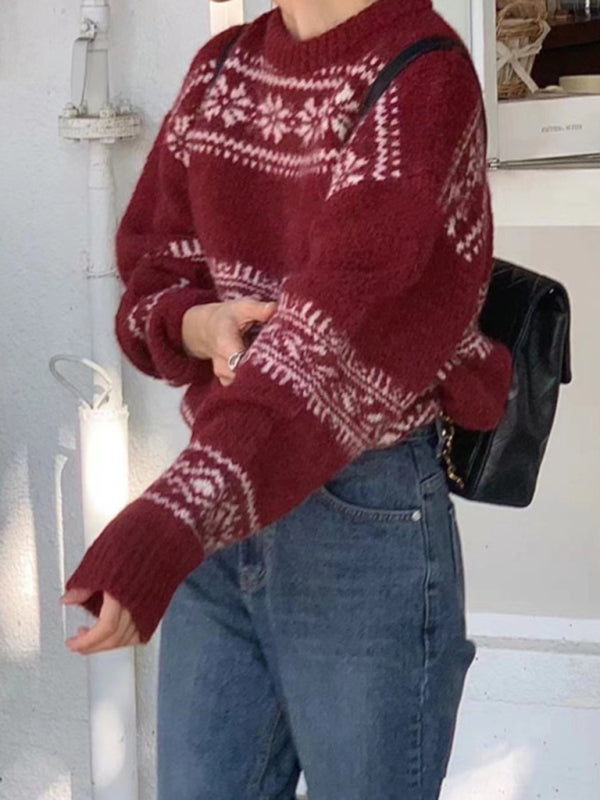 Pull femme à motif Fair Isle, coupe décontractée