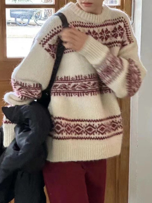 Pull femme à motif Fair Isle, coupe décontractée